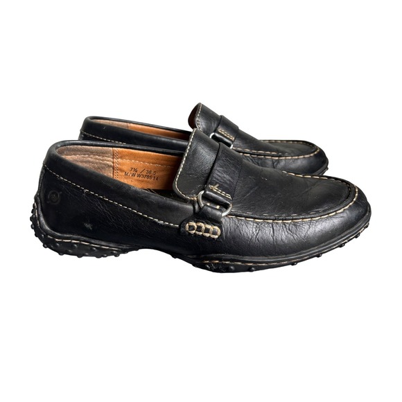 Born Shoes - Born Womens Black Leather Driving Loafers Moc Toe Slip On Shoes W37651 Size 7.5